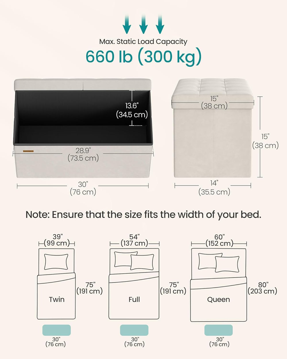 SONGMICS Mazie Collection - 30 Inches Storage Ottoman, Foldable Storage Bench...