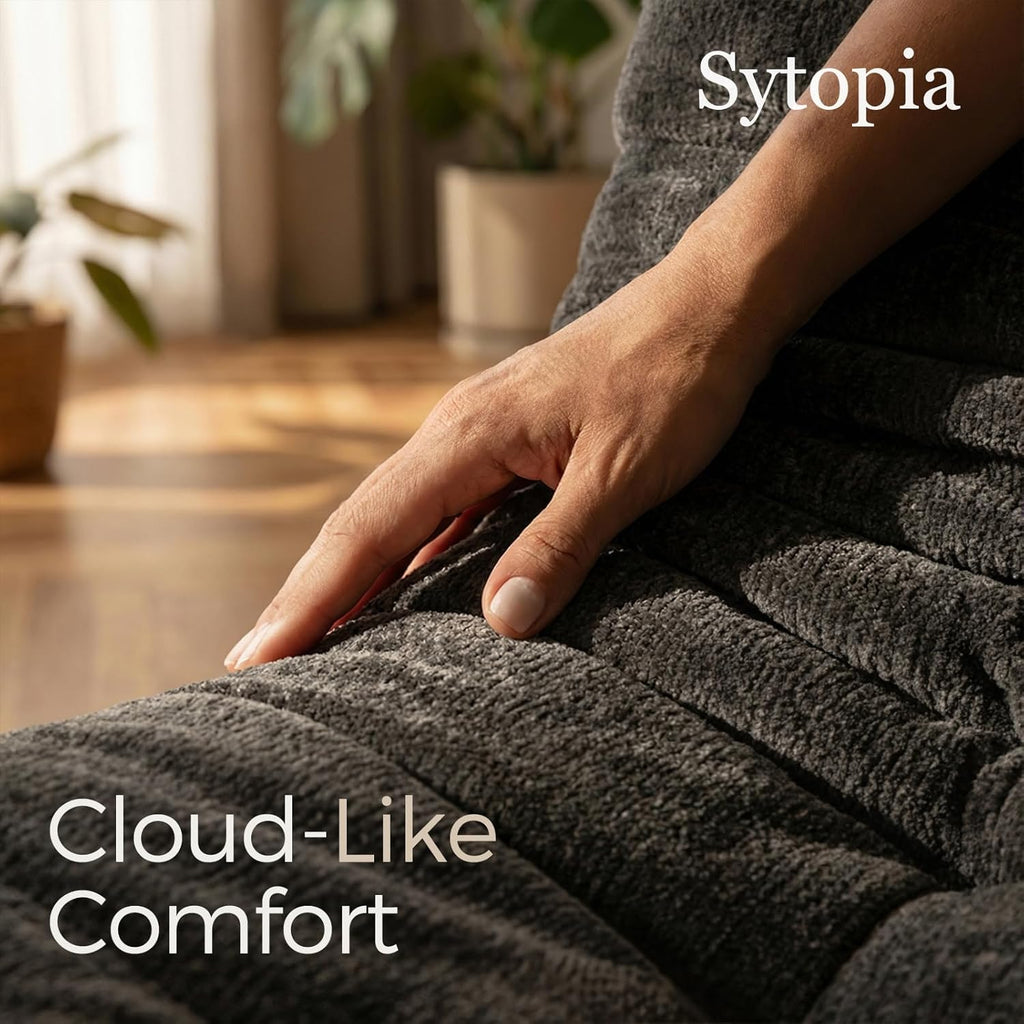 Sytopia Loveseat Chenille Bean Bag Chair for Adults, Oversized 35D Memory Foam Floor Sofa, Giant Deep Seat Gaming Reading Nook, No Assembly Required, Black Onyx