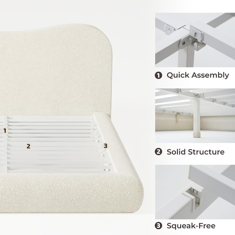 RECCI AirFrame Queen Upholstered Bed Frame with Camelback Curved Headboard