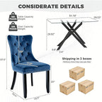 51 Inch Glass Dining Table Set for 4, Rectangular Glass Kitchen Table with 4 Upholstered Velvet Accent Chairs, 5 Piece Modern Dining Room Set, for Home, Apartment, Small Spaces - Blue Black