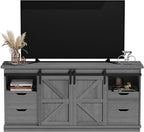 JUMMICO TV Stand with 4 Drawers for 65 Inch TV, Farmhouse Entertainment Center with Storage and Sliding Barn Doors, Rustic Media TV Console Cabinet with Shelves for Living Room Bedroom (Pale Gray)