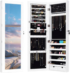 Giantex Jewelry Armoire Cabinet Wall Mounted Door Hanging, Lockable Jewelry Cabinet with Full Length Mirror, 15 LED Lights, Large Storage Jewelry Box Organizers with 2 Drawers (14.5"W x 4"D x 47.5"H)