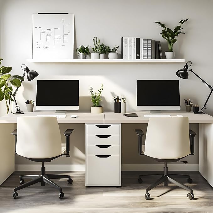 Kaboon Universal Tabletop 59.1"x23.62", Solid One-Piece Melamine Table Top, Double Desk L-Desk DIY, Home and Office Countertop, Leather/Ivory