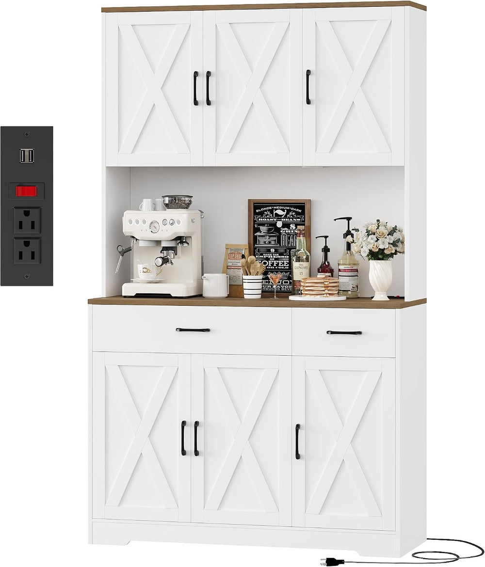 HOSTACK 71"H Kitchen Pantry Storage Cabinet, Farmhouse Hutch Cabinet, Wh...