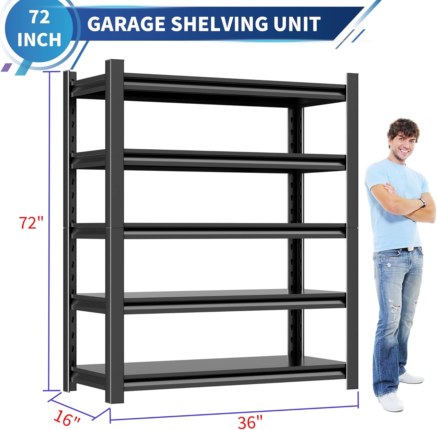 Garage Shelving Unit Rustproof 72" H3000bls Heavy Duty Storage Shelves Easy Assembly 5 Tier Adjustable Metal Steel Utility Shelf Rack Garage Storage Organize for Tools,Basement,Warehouse