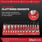 Olsa Tools Magnetic Socket Organizer (1/4-Inch Drive, 3 Row) - Magnetic Tool Organizer & Socket Holder - Tool Box Socket Organizers - SAE Red - Holds 39 Sockets - Professional Grade - Part: 1545