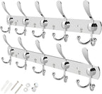 GlazieVault Coat Rack Wall Mount - Stainless Steel Coat Hooks (2 Pack) - Heavy Duty Wall Hooks for Clothes & Accessories (Silver Tri)