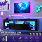 63" Floating High Gloss LED TV Stand for 75" TVs, Wall-Mounted Entertainment Center, Modern Media Console with Open Adjustable Glass Shelf and Hidden Storage Cabinet, Black