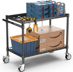 Leteuke 2 Tier Utility Cart with Wheels, NSF Certified 900LBS Capacity Heavy Duty Rolling Utility Carts with Handle Bar, Commercial Grade Metal Serving Storage Cart for Warehouse Garage Kitchen, Black