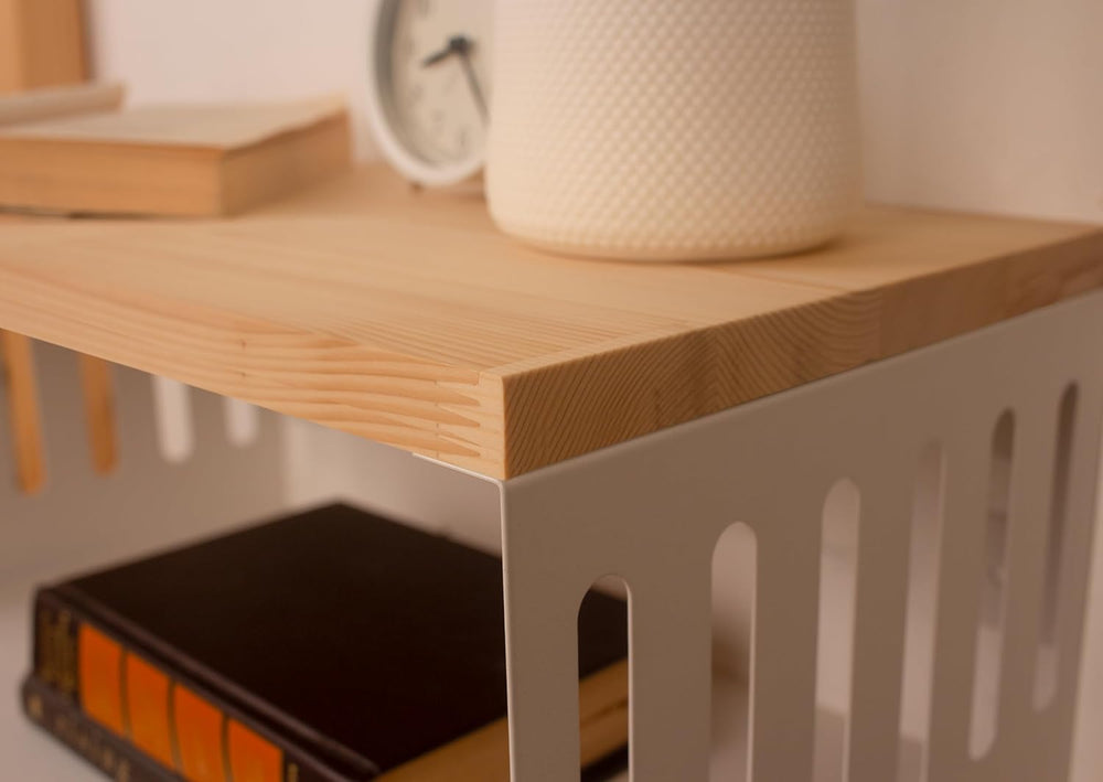 Floating Nightstand with White Metal Base, Wooden Top and Sturdy Metal Base, ...