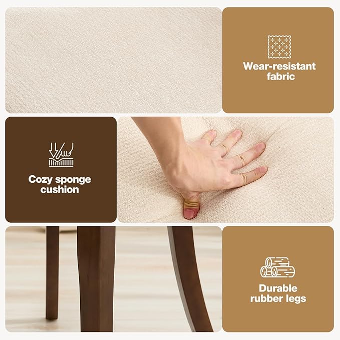 UVV Wooden Dining Chairs Set of 6, Mid Century Modern Fabric Upholstered Dining Room Chair Kitchen Chairs, Farmhouse Dinner Chair with Solid Wood Legs for Kitchen Dining Room, Beige