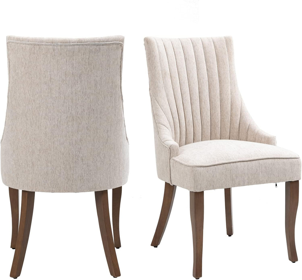mikibama Linen Beige Dining Chairs Set of 2 Channel Tufted Kitchen Dinner Cha...