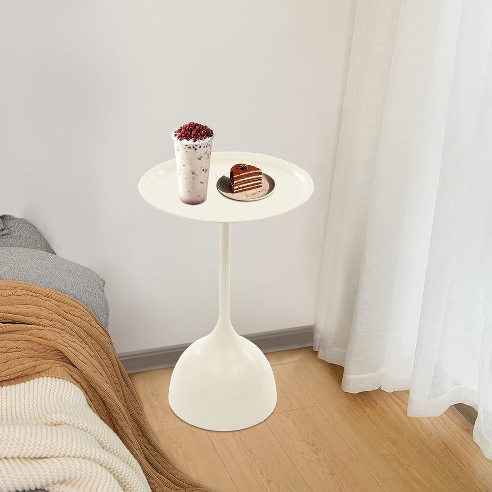 Small End Table, 15.75" Round Bedside Table with Industrial Iron Frame, ...