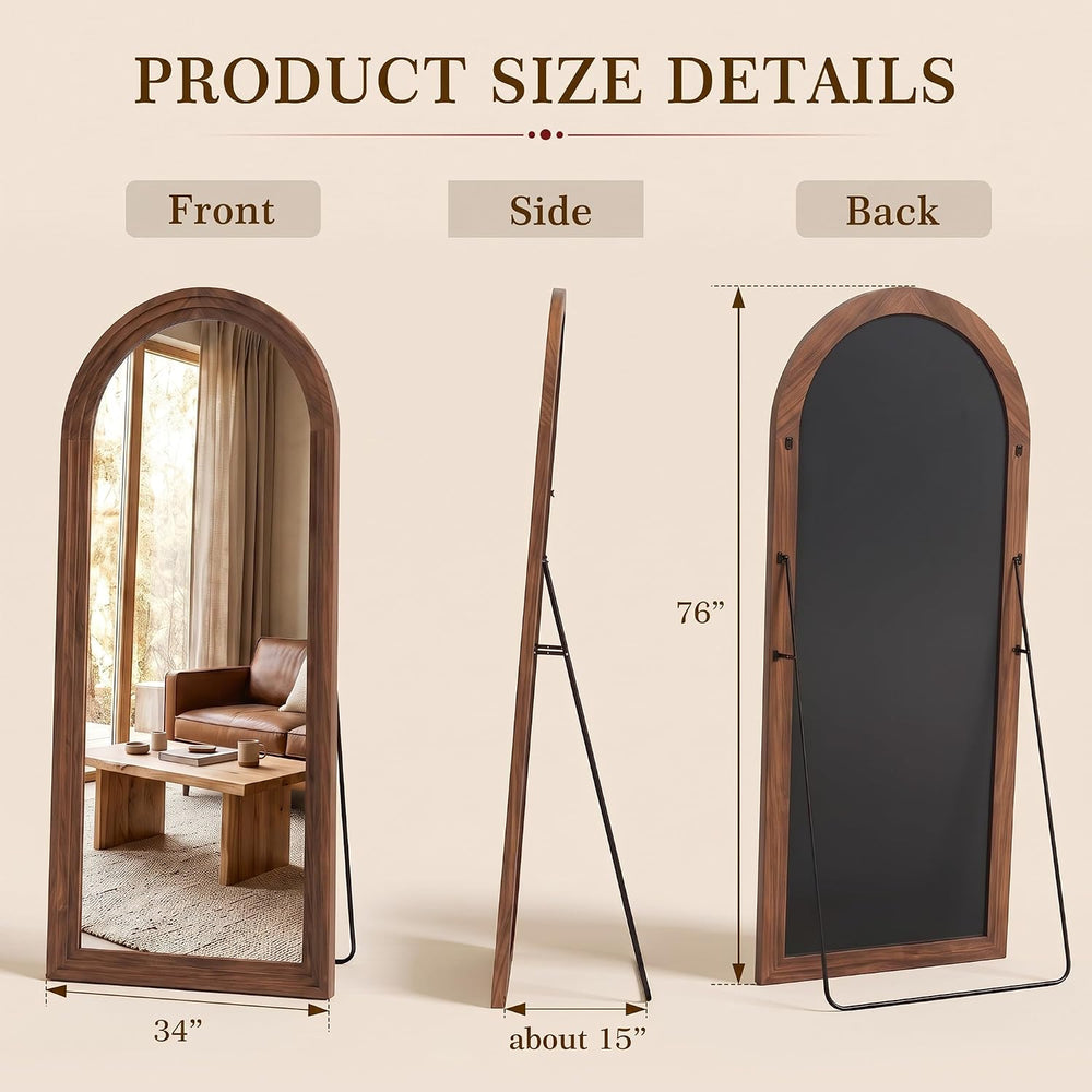 76"x34" Arched Full Length Mirror, Large Wood Floor Mirror, Walnut