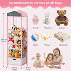HOOBRO Stuffed Animal Storage & Organizer, Bamboo Stuffed Animal Holder with Fabric Drawer and DIY Chalkboard, Plush Toy Organizer for Playroom, Living Room, Nursery, Pink PK66CW01