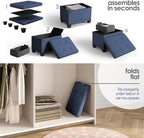 STORAGEBUD Storage Ottoman Cube with Small Bin, 16-in Square Ottoman with Storage for Living Room and Bedroom, Small Ottomans Foot Rest, Fabric Foot Stools Ottomans Max 330lbs, Blue
