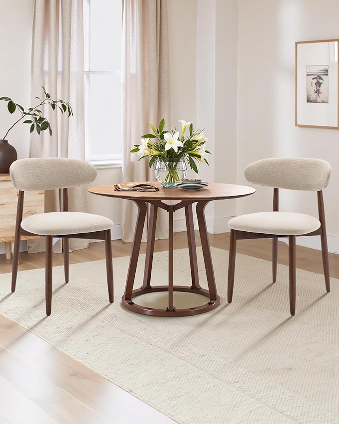 Dining Room Chairs Set of 4, Upholstered Farmhouse Dining Chairs, Modern Fabric Kitchen Chairs with Solid Wood Leg,Beige