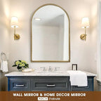 Arched Wall Mirror for Bathroom, 20"x30" Metal Beaded Frame Decorative Accent Mirror, Large Modern Distressed Hanging Wall Decor for Washroom, Bedroom, Living Room, Entryway, Antique Gold