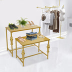 2Pcs Retail Display Tables, Shoe Handbag Display Stand Nesting Tables Set Heavy Duty Purse Display Risers for Home Boutique Retail Store (Gold)