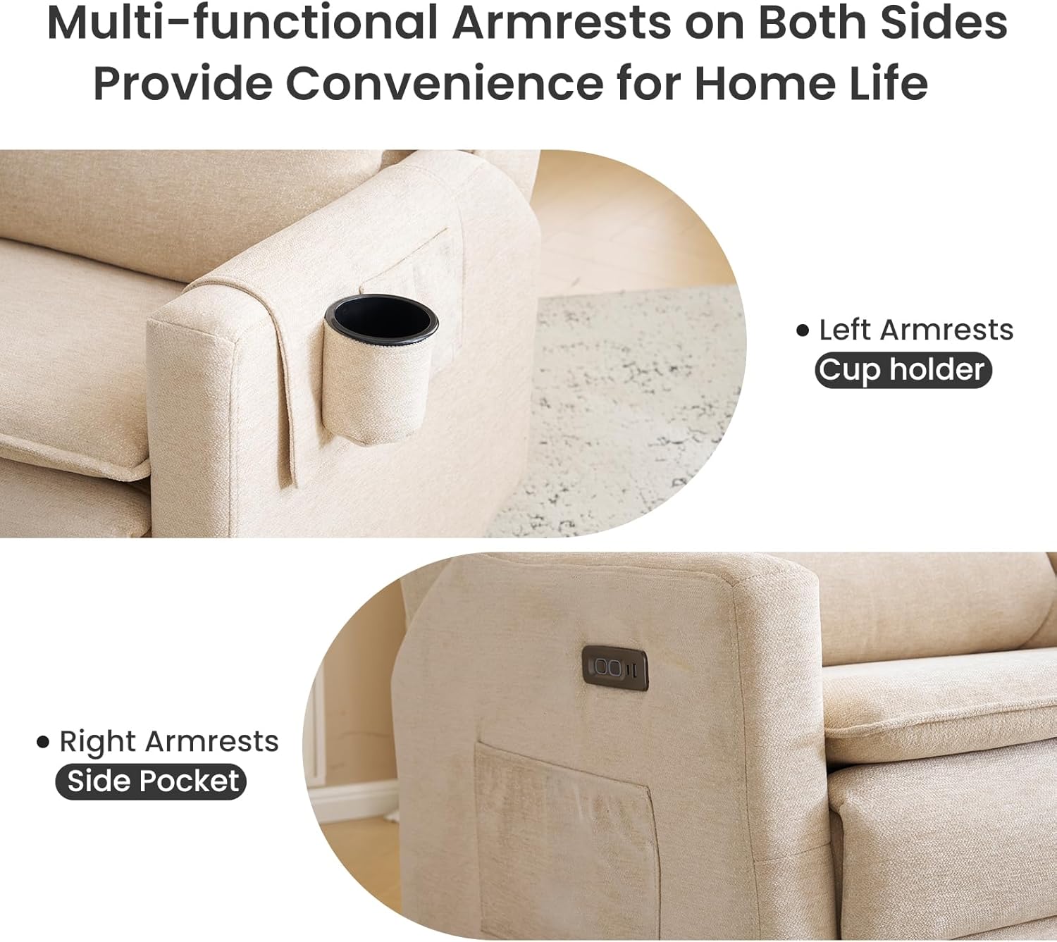Oversized Swivel Rocker Recliner with Lumbar Cushion, Power Recliner Nursery Chair with Adjustable Headrest, Nursery Glider Recliner for Living Room, Beige