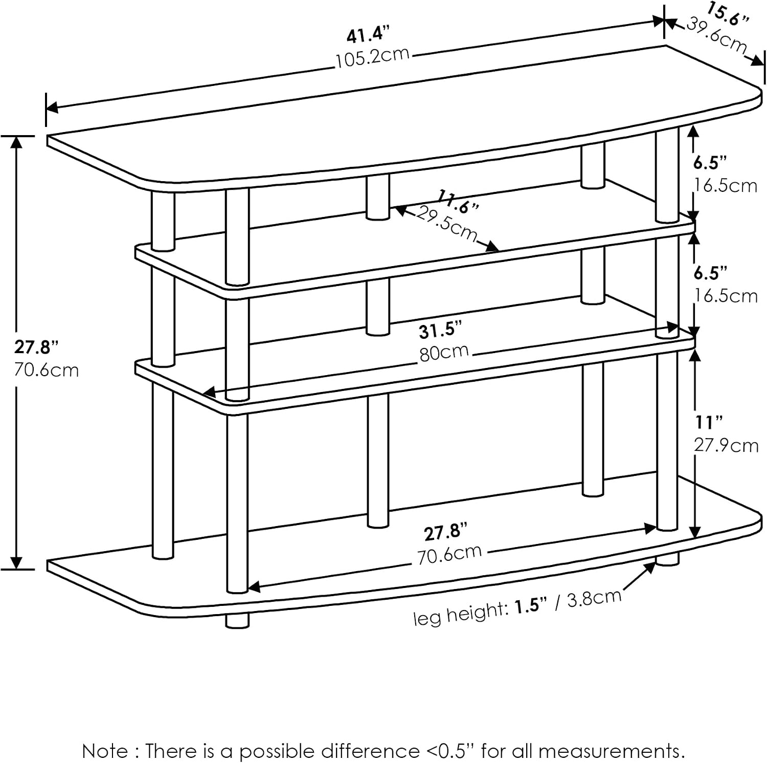 Furinno Frans Turn-N-Tube TV Stand for TV Size up to 43 Inch, 4-Tier, White Oak