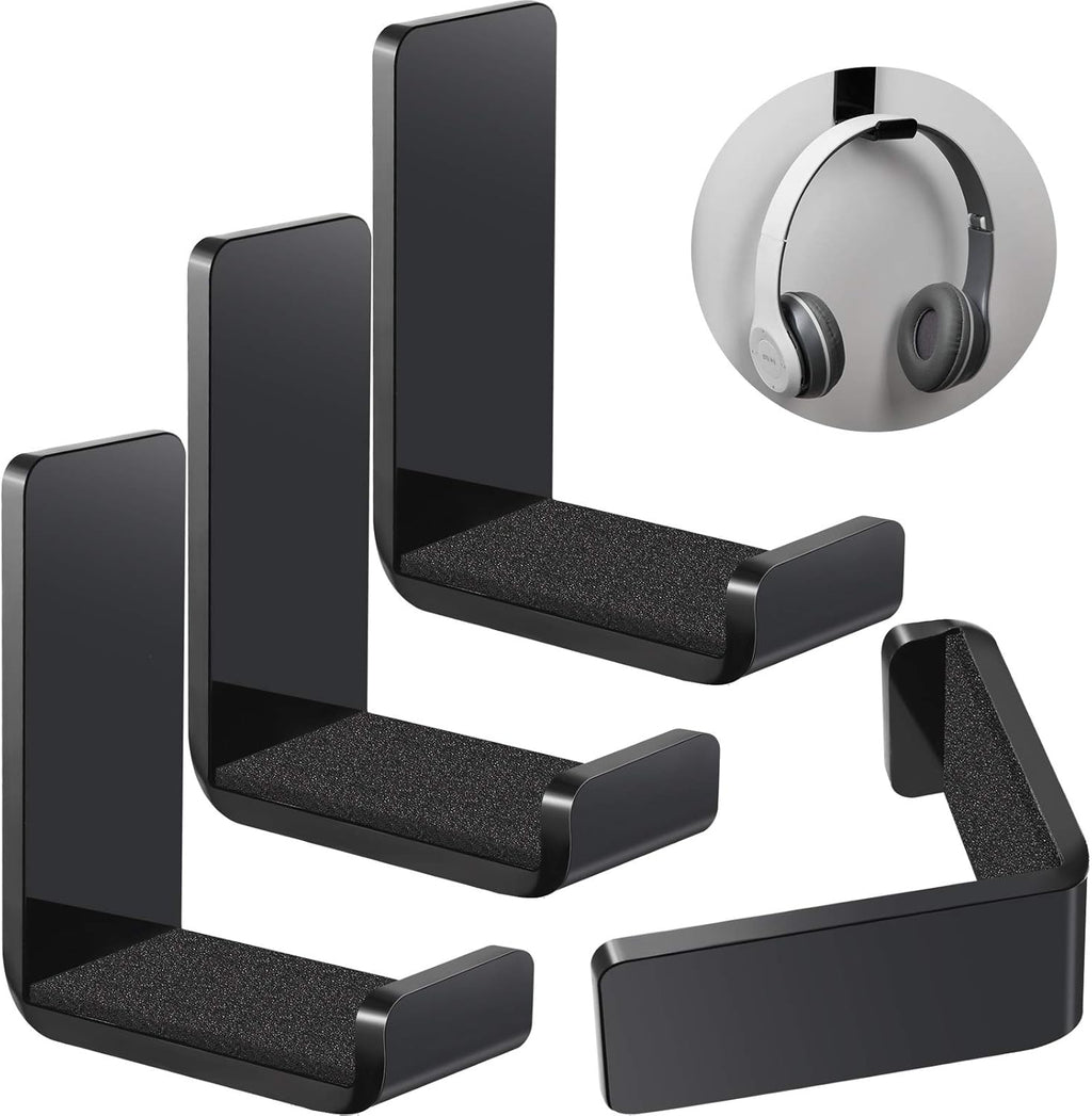 Weewooday 4 Pieces Headphone Hanger Holder Desk Adhesive Headphone Hook Wall Mount Headset Stand Acrylic Holder with Glues for General Purpose Game Earphone(Black)