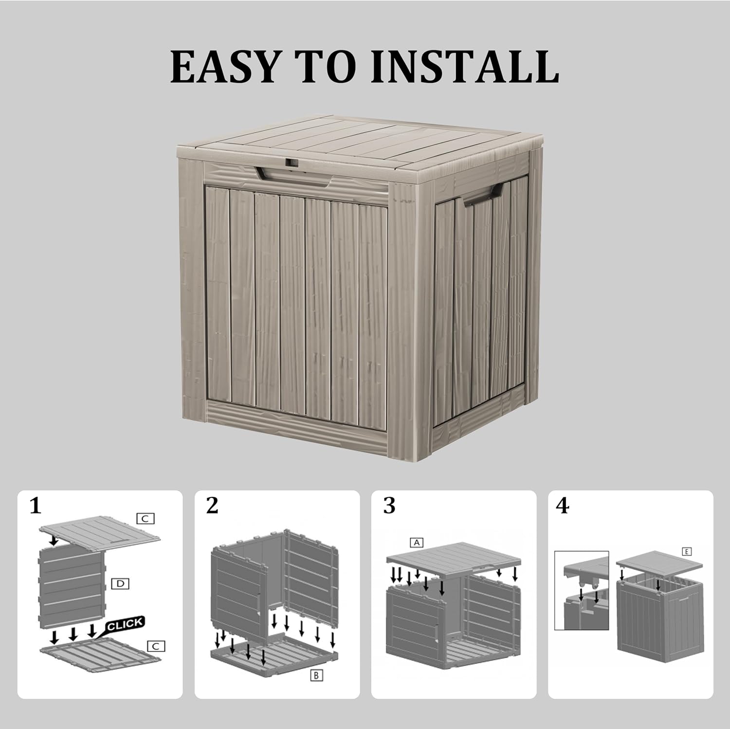 TARKARI 35 Gallon Lockable Resin Deck Box, Waterproof & UV-Resistant Outdoor Storage Box for Outdoor Cushion Storage, Garden Tools & Pool Accessories Storage, Gray