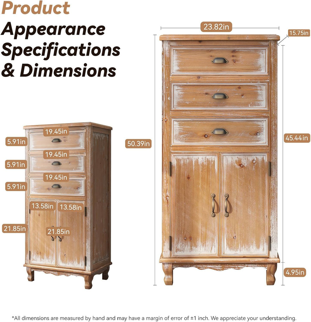 Rustic Tall Storage Cabinet - Distressed Solid Wood Frame Accent Cabinet with...