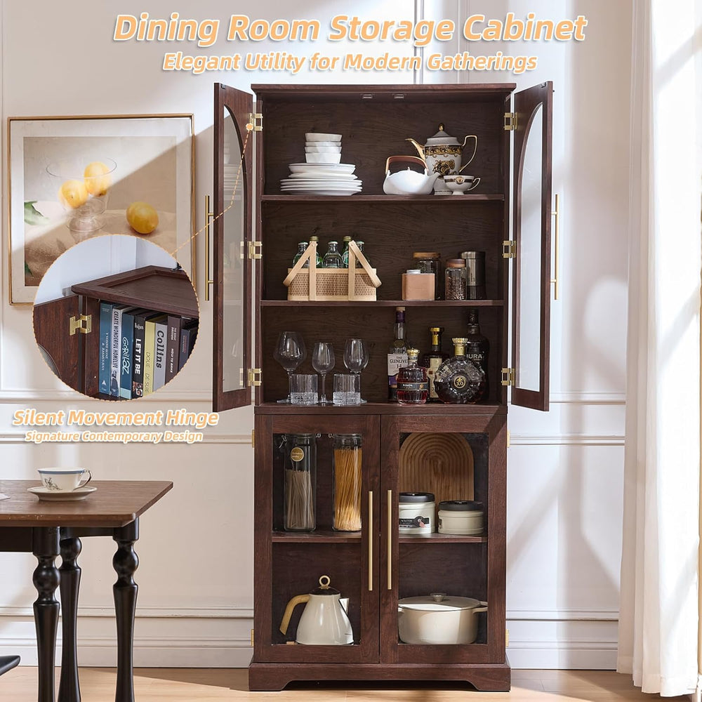 Joaxswe 72" Tall Bookshelf with 4 Curved Glass Doors, Farmhouse Bookcase...