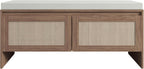 SOFTSEA 39.4" Shoe Storage Bench with Rattan Doors & Cushion, Natural | Entryway Bench with 2 Rattan Doors, Padded Seat Cushion, Mid-Century Modern Shoe Cabinet for Hallway, Bedroom, Living Room