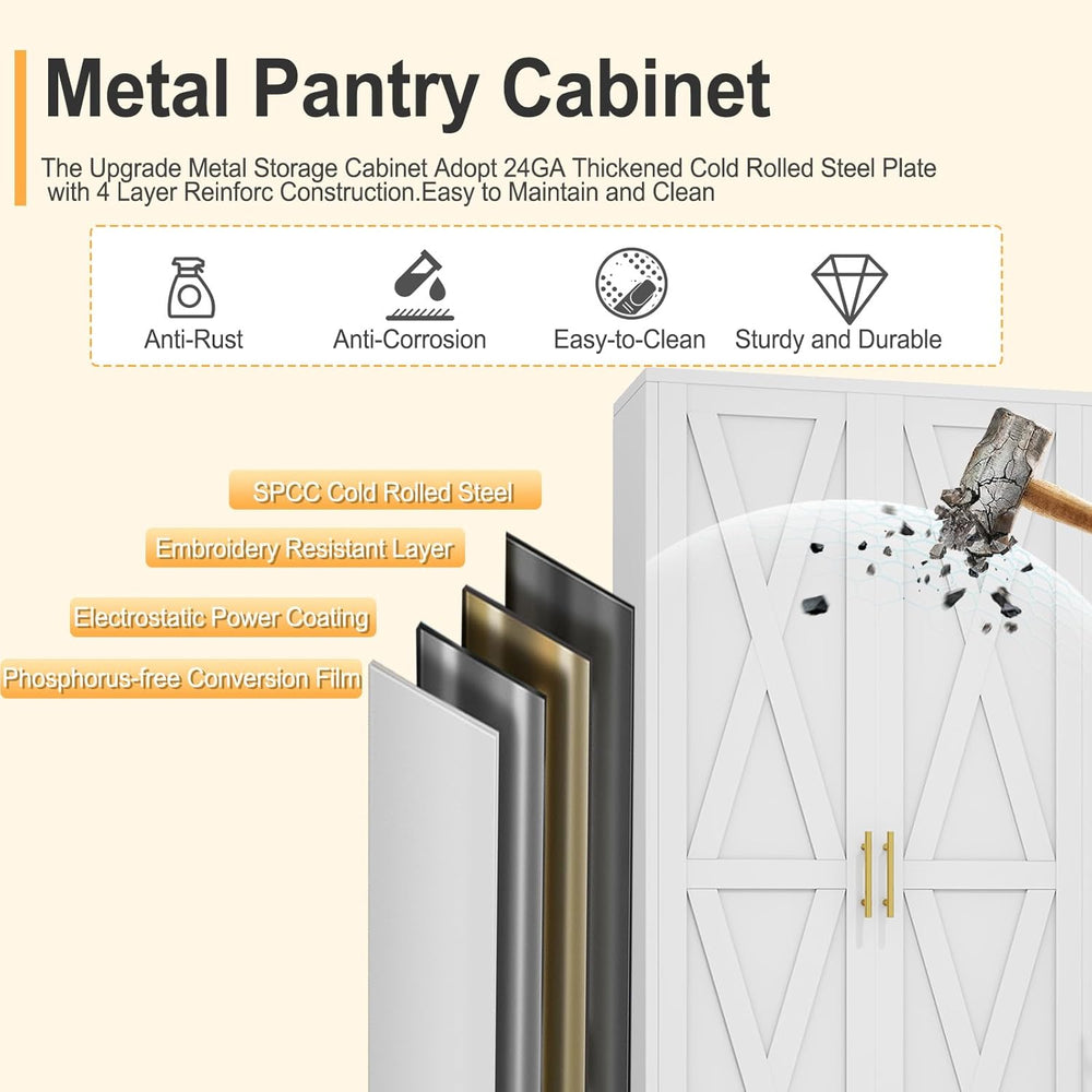 61" H Metal Kitchen Pantry Storage Cabinet, Freestanding Cupboard with 2...