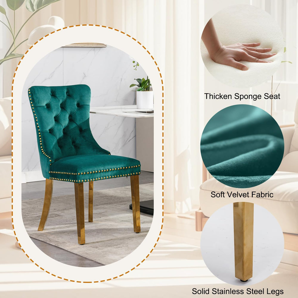 3-Piece Round Marble Dining Table Set for 4 with Velvet Chairs | Modern Faux ...