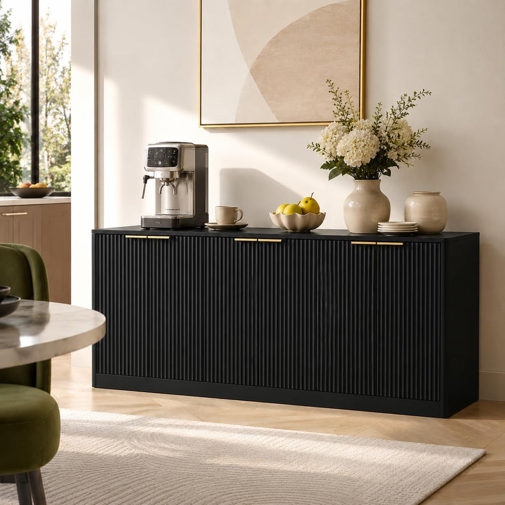 Fluted Sideboard Buffet Cabinet, 67" Credenza Storage Cabinet with 6 Doo...