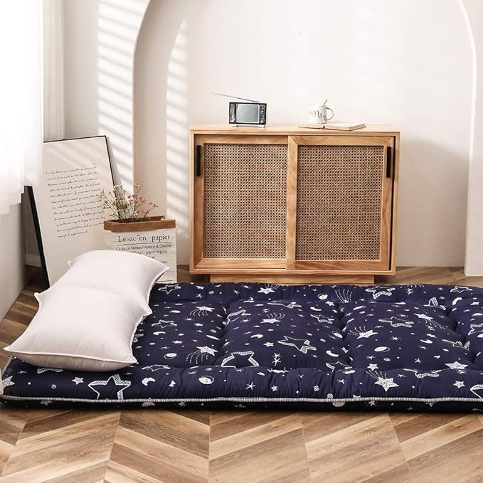 MAXYOYO Japanese Floor Mattress Futon Mattress, 4" Thicken Tatami Mat Sleeping Pad Foldable Roll Up Mat Boys Girls Dormitory Pad Kids Floor Lounger Pillow Bed, Charcoal Grey, Queen Size