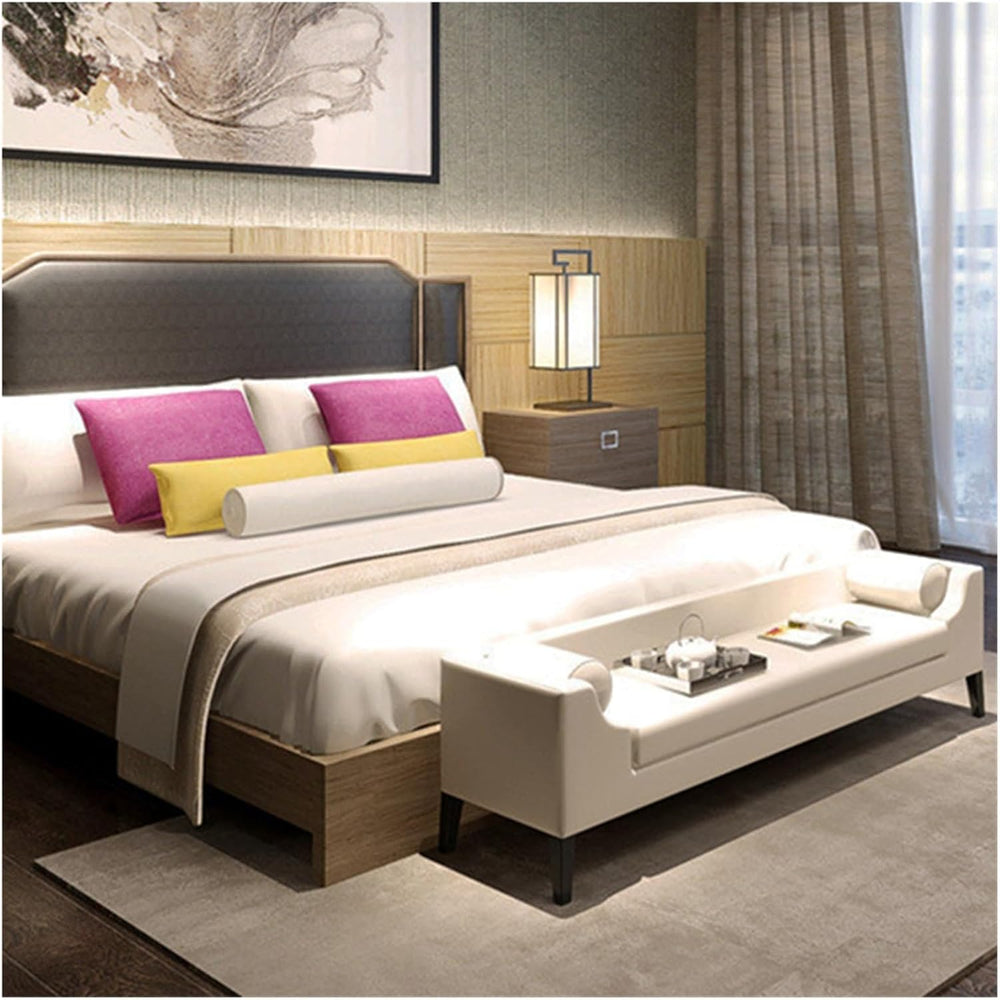 Modern End of Bed Bench for Bedroom,Upholstered Storage Ottoman with Arms Tuf...
