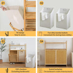 Double Tilt Out Laundry Hamper, Bamboo Hamper with 2 Removable Bags, Pull Out Laundry Hamper Cabinet, Bathroom Storage Shelf for Laundry Room, Living Room, Bedroom (2-Tier, Natural)