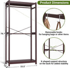 Homykic Bamboo Clothes Rack with Shelves and Double Hang Rods, Portable Closet System Garment Rack for Hanging Clothes, Tall Clothing Rack Corner Closet Organizer, Easy to Built, Espresso