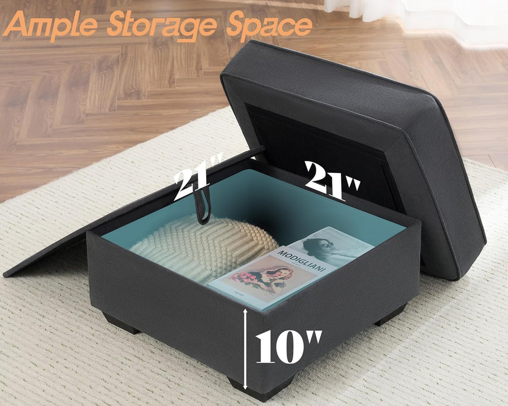 AMERLIFE Upholstered Storage Ottoman Footrest, Charcoal Grey | Storage Ottoma...