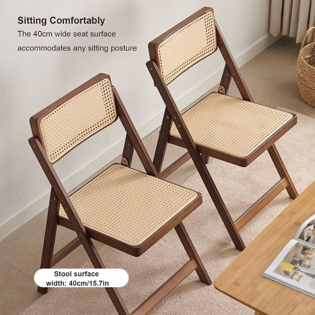Mid Century Vintage Rattan Folding Chair with Adjustable Back Stackable Wood for Bedroom Living Room(Brown)