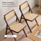 Mid Century Vintage Rattan Folding Chair with Adjustable Back Stackable Wood for Bedroom Living Room(Brown)