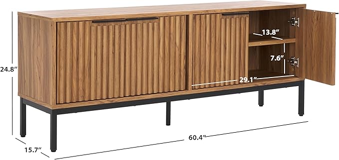 SAFAVIEH Lylia TV Stand for up to 65" Flatscreen – Black & Oak Brown, 4 Doors with Interior Storage, Entertainment Media Console Cabinet (MED9623D)