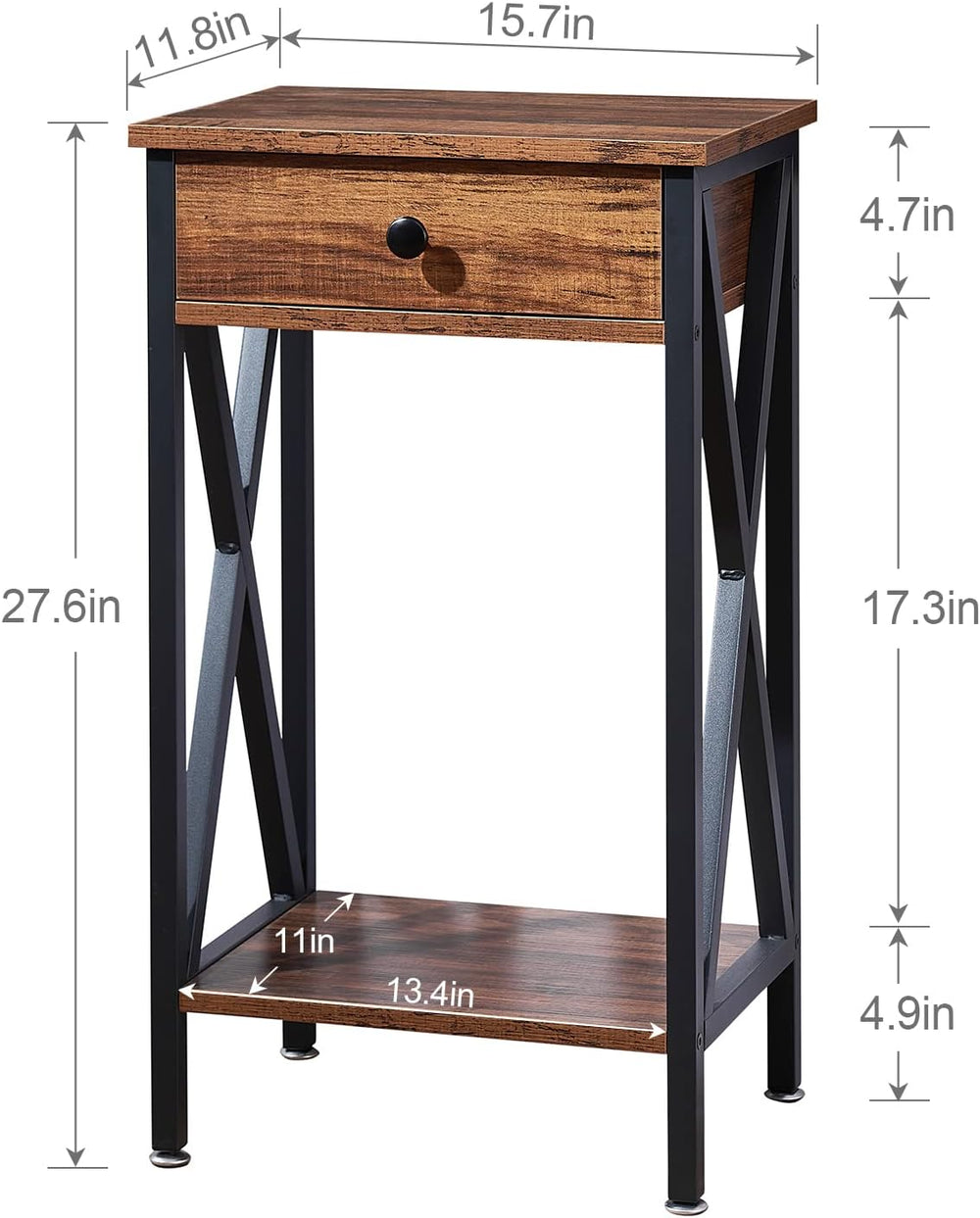 VECELO Tall Nightstand,27.6 inch Wooden End Table with Metal X-Frame,Side Tab...