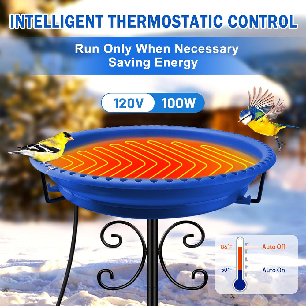 Daoeny 100W Heated Bird Baths for Outdoors, Winter Heated Birdbath, Blue