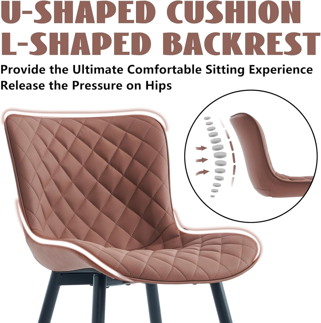 YOUTASTE Mid-Century Modern Dining Chairs Set of 2, Coffee Brown PU Leather Kitchen Accent Chair with Black Metal Legs, for Living Room, Guest Room, Waiting Area