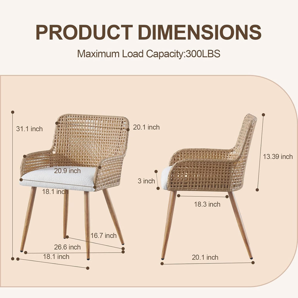 Rattan Dining Chairs Set of 4,Farmhouse PE Rattan Kitchen Chair with Upholste...