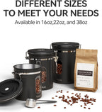 Veken Coffee Canister with Window, Airtight Stainless Steel Kitchen Food Storage Container with Lids, Date Tracker and Scoop for Grounds Coffee, Beans, Tea, Flour, Cereal, Sugar Jars, 16OZ, Black