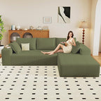 96" Modular Sectional Couch, Boneless L Shaped Cloud Sofa with Chaise Lounge, Corduroy Upholstered Couches Memory Foam Deep Seat, No Assembly Required, Ideal for Living Room(Green, Right Facing)