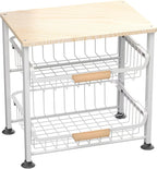 3-Layer Kitchen Fruit Storage Basket Snack Rack, countertop Storage Rack, Stackable Storage Rack with Desktop, Pull-Out Hollow Metal Storage Basket with Handle, Kitchen Organizers & Storage