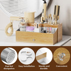 Acrylic Hair Dryer Holder with Drawer, Bathroom Organizer Countertop Drawers with 3 Stainless Cups, Makeup Vanity Accessories, Hair Hot Tools Organizer, Toiletry, Wood