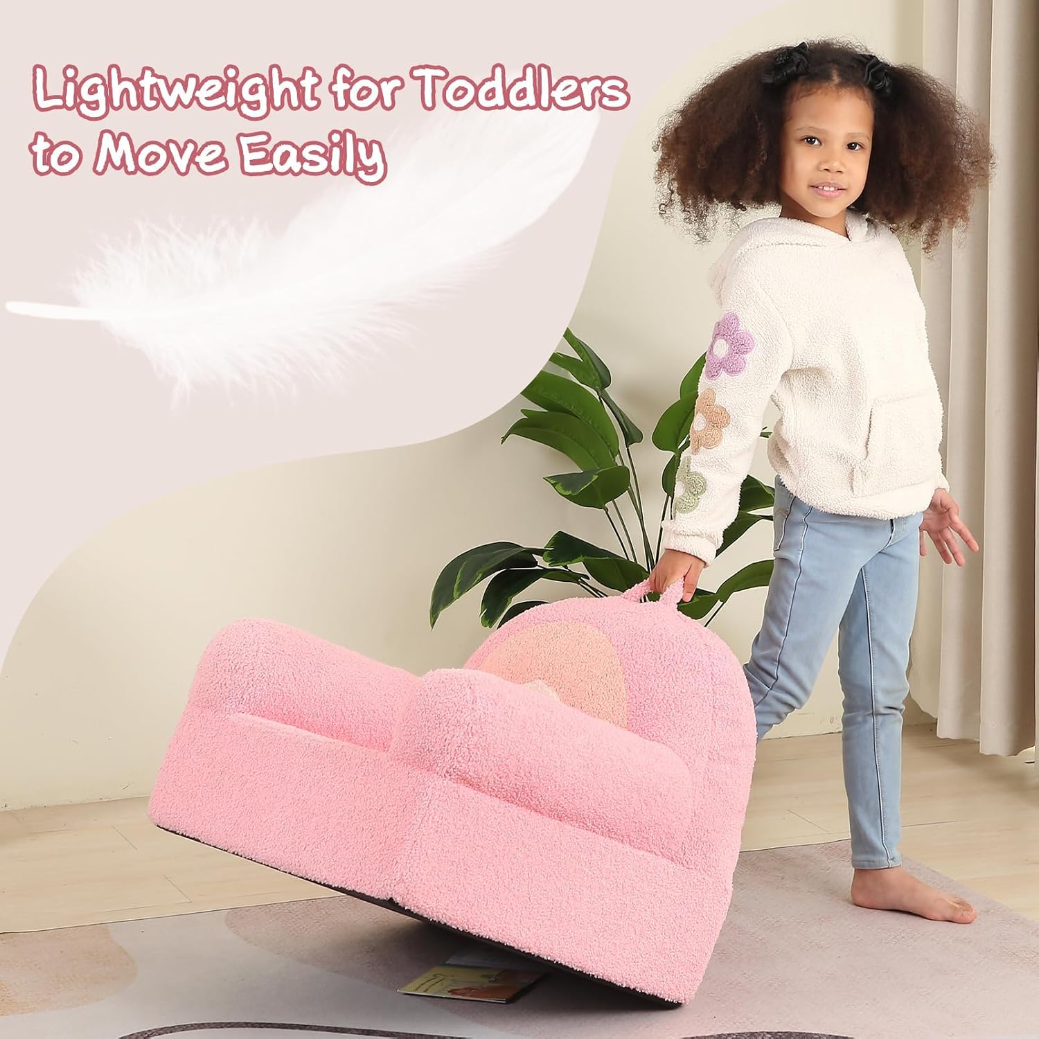MOMCAYWEX Comfy Toddler Chair, Snuggly Kids Armchair, Pink Rainbow